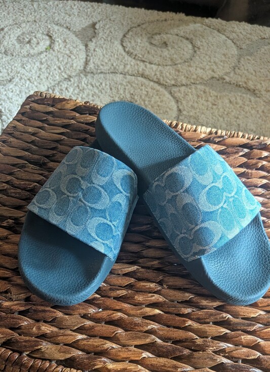 Coach Shoes - ​Coach Signature Blue Denim Slide Sandals Pool Shoes Size 10 / EUR 41